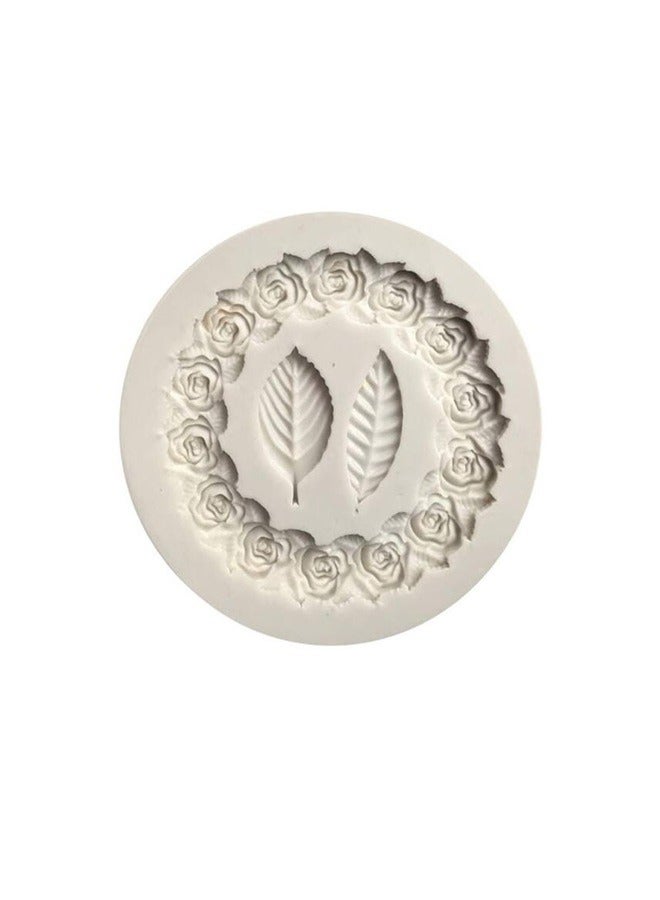 Circle Flower Silicone Mold White ，Circle Rose Flower Fondant Mold Cake Silicone Mold Garland and Leaf Chocolate Candy Jelly Mold Cake Mould Decorating Tools - Image 1