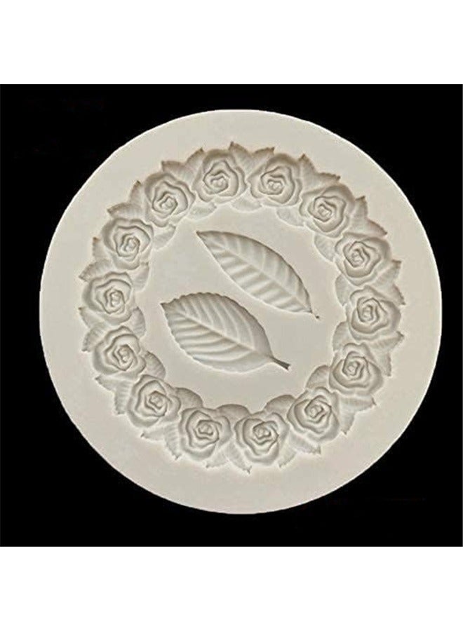 Circle Flower Silicone Mold White ，Circle Rose Flower Fondant Mold Cake Silicone Mold Garland and Leaf Chocolate Candy Jelly Mold Cake Mould Decorating Tools - Image 5