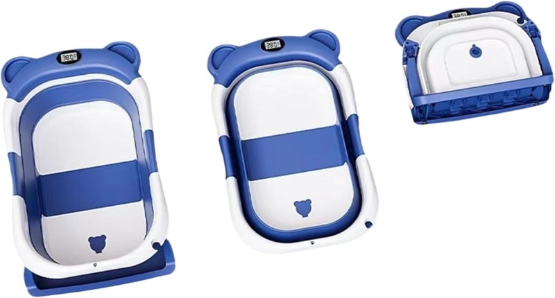 Turtees Foldable Baby Bath Tub with Built-In Thermometer, Blue, for Newborn to 18 Months - Image 1