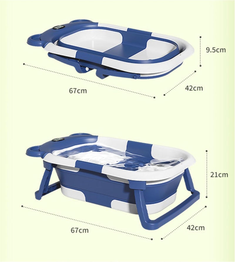 Turtees Foldable Baby Bath Tub with Built-In Thermometer, Blue, for Newborn to 18 Months - Image 5