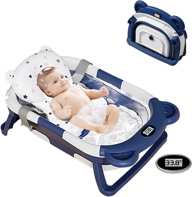 Turtees Foldable Baby Bath Tub with Built-In Thermometer, Blue, for Newborn to 18 Months - Image 2
