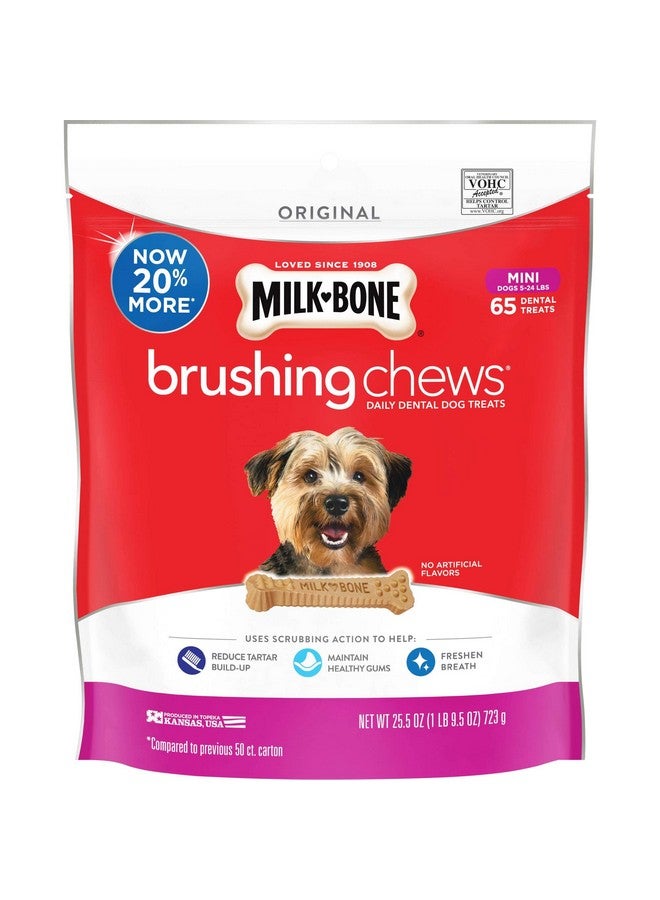 Milk-Bone Brushing Chews Daily Dental Dog Treats, Mini, 65 Count - Image 1