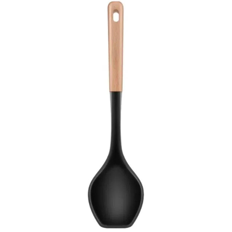 LorisArm Large Cooking Spoons. 12.5" Heat Resistant Silicone Serving Spoon, Nonstick Kitchen Utensils Wooden Handle Rubber Spoon for Mixing, Stiring,Baking,Scooping and Scraping. - Image 1