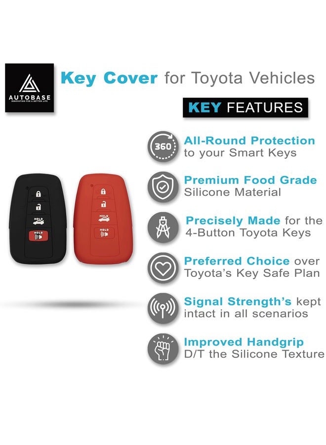 Autobase Silicone Key Fob Cover for Toyota 4-Button Smart Keys, 2 Pcs (Black and Red) - Image 3