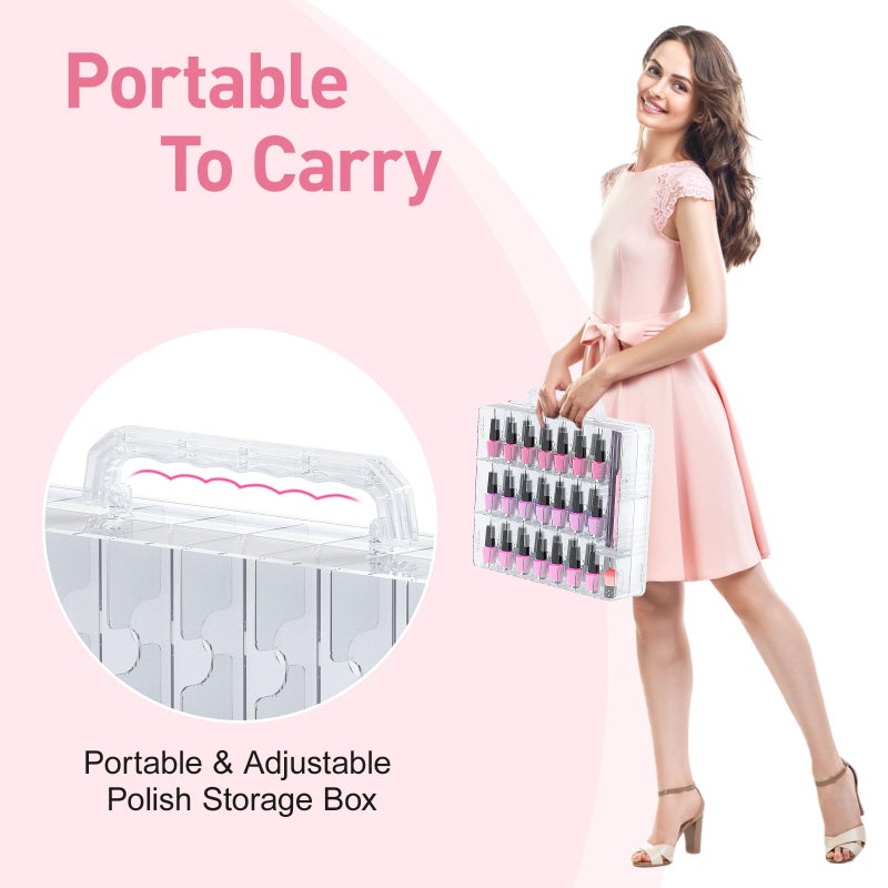 Beloving Nail Polish Organizer, 48 Bottles Transparent Nail Polish Holder with Adjustable Divider, Gel Nail Polish Storage Double Side Nail Polish Organizer Case for Storage Display - Image 5