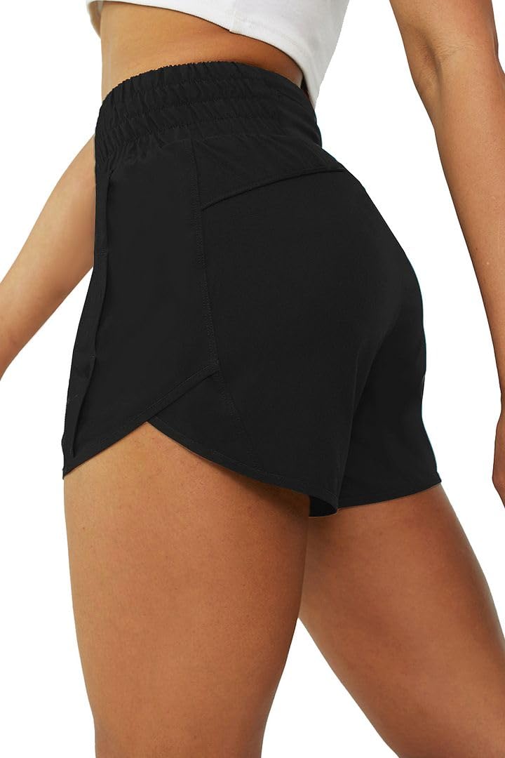 Tough Mode Black Shorts for Women, Women's Athletic Shorts, High Waisted Running Shorts Pockets Sporty Shorts Gym Elastic Workout Short-M - Image 1