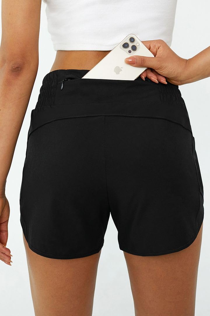 Tough Mode Black Shorts for Women, Women's Athletic Shorts, High Waisted Running Shorts Pockets Sporty Shorts Gym Elastic Workout Short-M - Image 5