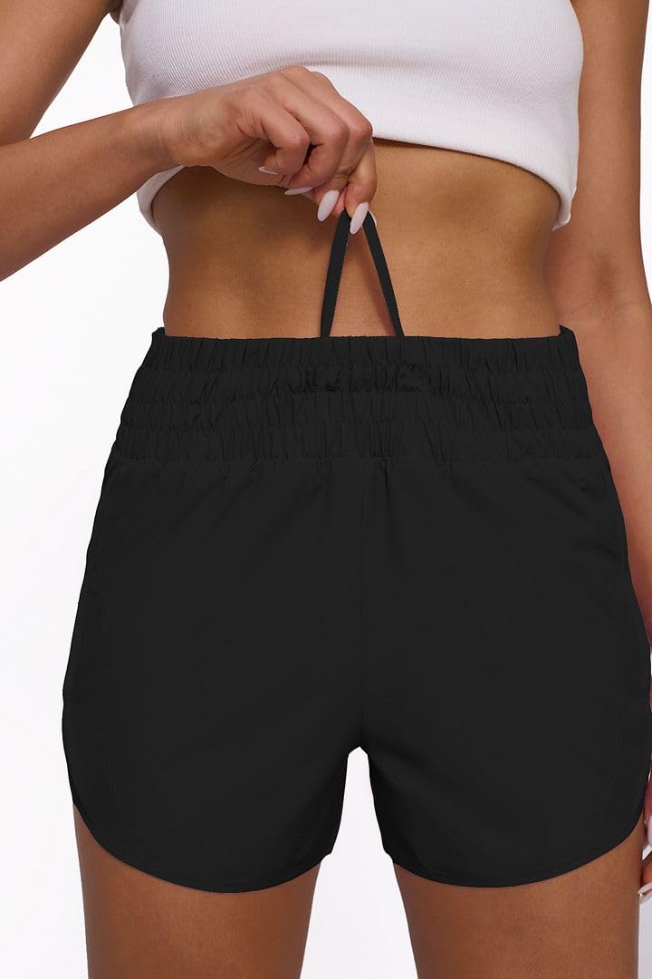 Tough Mode Black Shorts for Women, Women's Athletic Shorts, High Waisted Running Shorts Pockets Sporty Shorts Gym Elastic Workout Short-M - Image 2