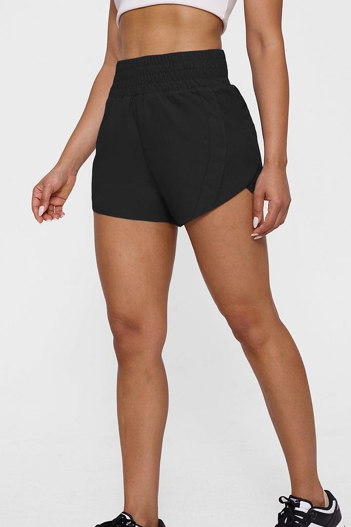 Tough Mode Black Shorts for Women, Women's Athletic Shorts, High Waisted Running Shorts Pockets Sporty Shorts Gym Elastic Workout Short-M - Image 3