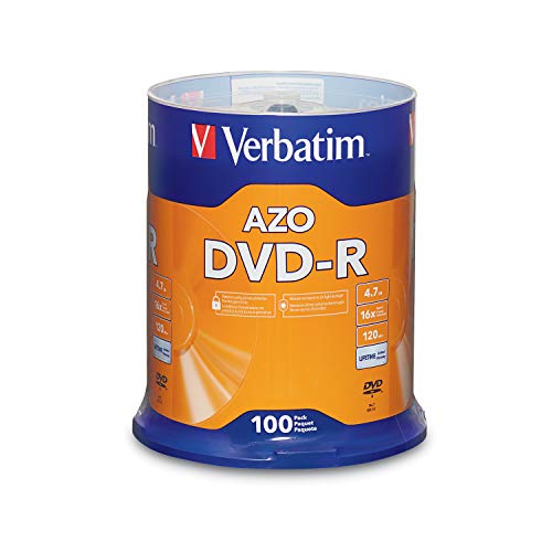 Verbatim DVD-R Blank Discs AZO Dye 4.7GB 16X Recordable Disc - 100 Pack Spindle Frustration Free Packaging - Image 1