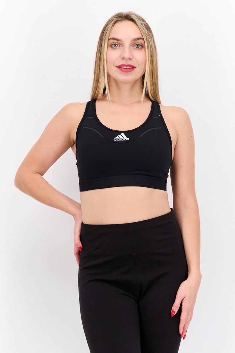 Adidas Women Brand Logo Padded Sports Bra, Black - Image 1