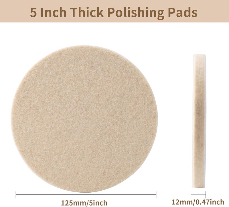 Marrio 5 PCS 5 Inch Wool Felt Polishing Pad, Buffing Pads Wool Polishing Disc for Orbital Sander Fade proof - Image 2