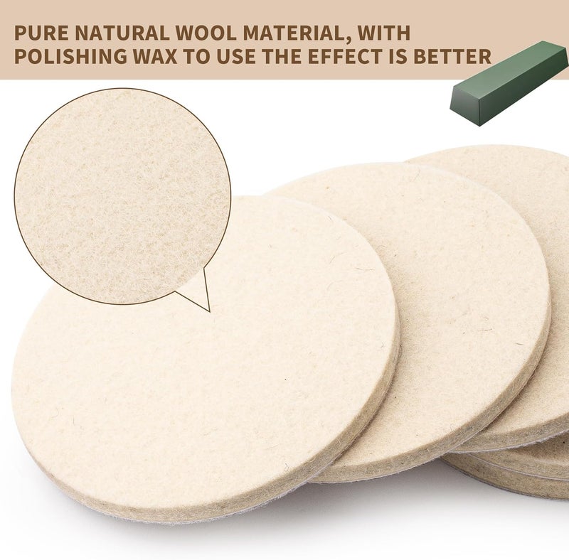 Marrio 5 PCS 5 Inch Wool Felt Polishing Pad, Buffing Pads Wool Polishing Disc for Orbital Sander Fade proof - Image 3