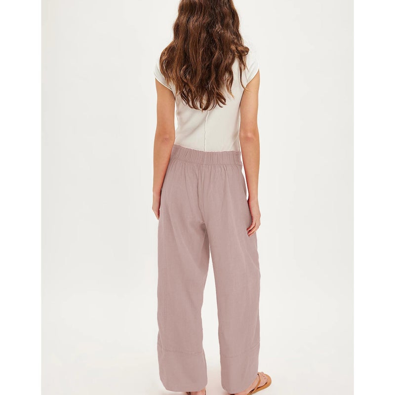 SeeLuNa Linen Pants for Women Cotton Baggy Boho Casual Palazzo Pants Wide Leg Long Lounge Trousers with Pockets(Pink,S) - Image 2