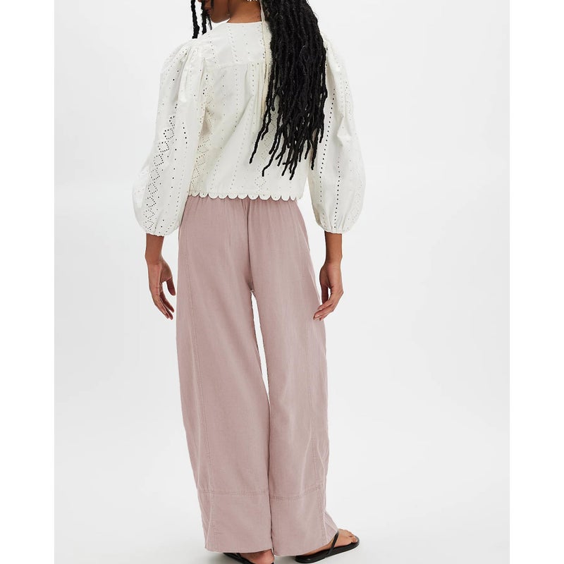 SeeLuNa Linen Pants for Women Cotton Baggy Boho Casual Palazzo Pants Wide Leg Long Lounge Trousers with Pockets(Pink,S) - Image 4