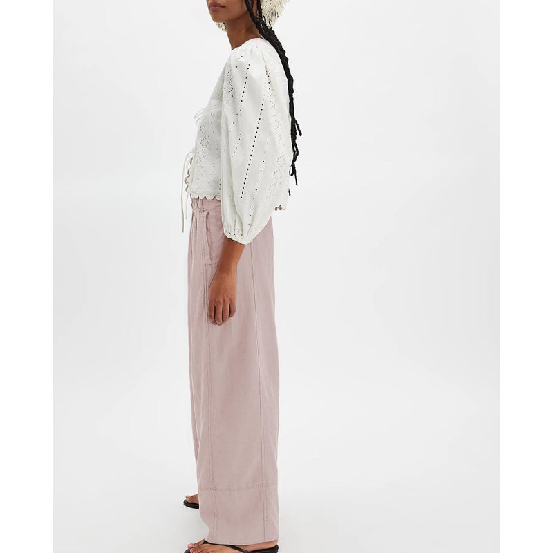 SeeLuNa Linen Pants for Women Cotton Baggy Boho Casual Palazzo Pants Wide Leg Long Lounge Trousers with Pockets(Pink,S) - Image 5