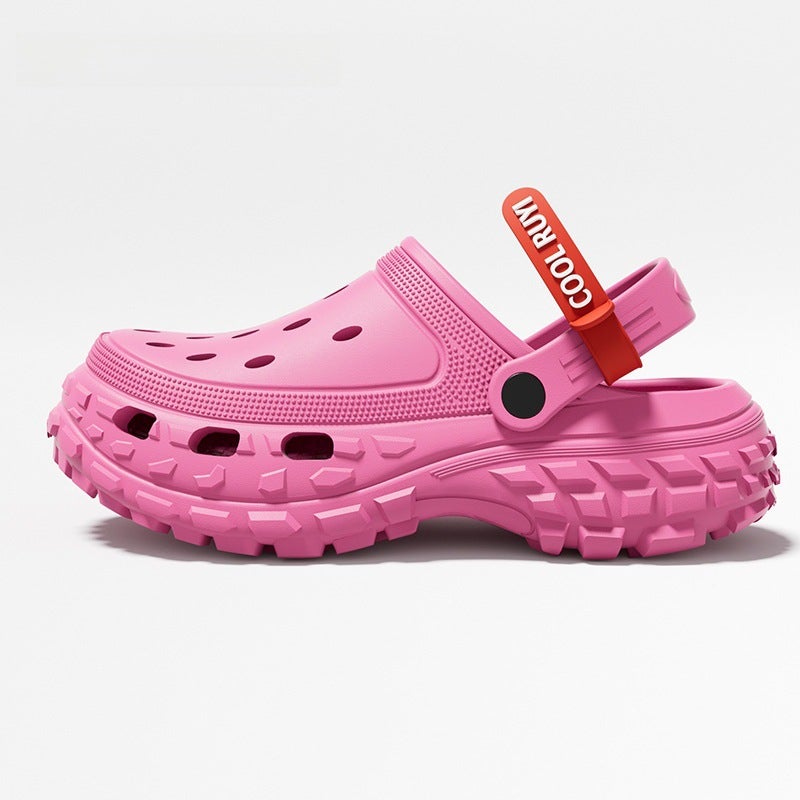Thick Sole Slippers Unisex Cute Breathable Anti-Slip Platform Rose red + red label