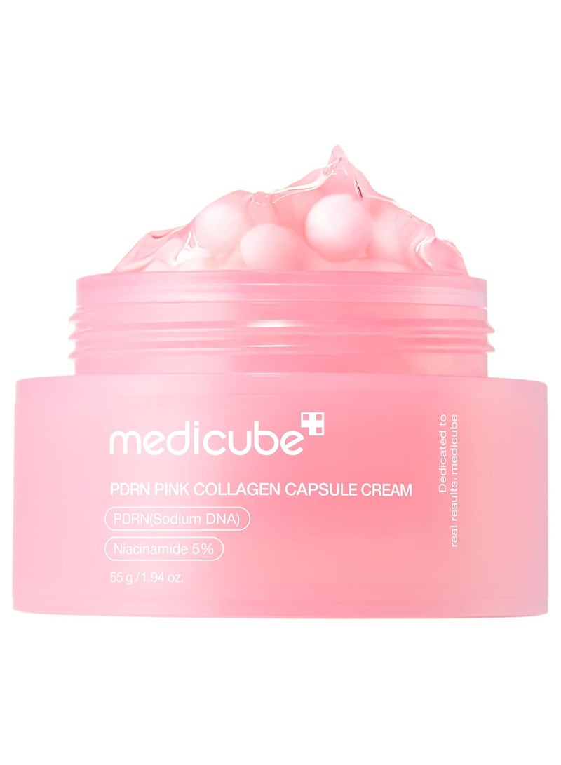 Medicube Salmon DNA PDRN Pink Collagen Capsule Cream, Face Moisturizer | Lightweight Moisturizing Cream | PDRN, Niacinamide for Uneven Skin Tone, Glow hydration | Korean Skin Care 1.94 oz - Image 1