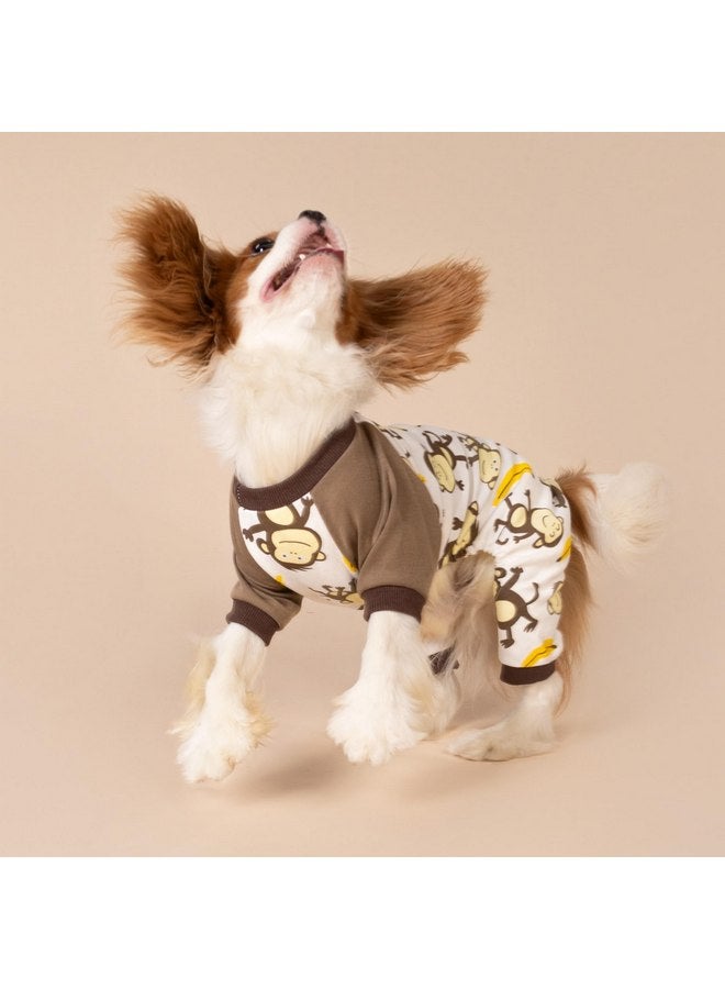 فيت وورم بيجامات كلاب القرد من Fitwarm، ملابس كلاب لطيفة للكلاب الصغيرة من الأولاد والبنات، ملابس حيوانات أليفة، قطن 100% قابل للتنفس، بني، مقاس صغير - Image 4