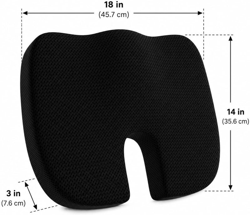 CareFoam Memory Foam Coccyx Seat Cushion for Tailbone Pain | 2 Years Warranty | Sciatica, Back Pain Relief - Orthopedic Chair Cushions | 18 x 14 x 3 Inch | Black - Image 2