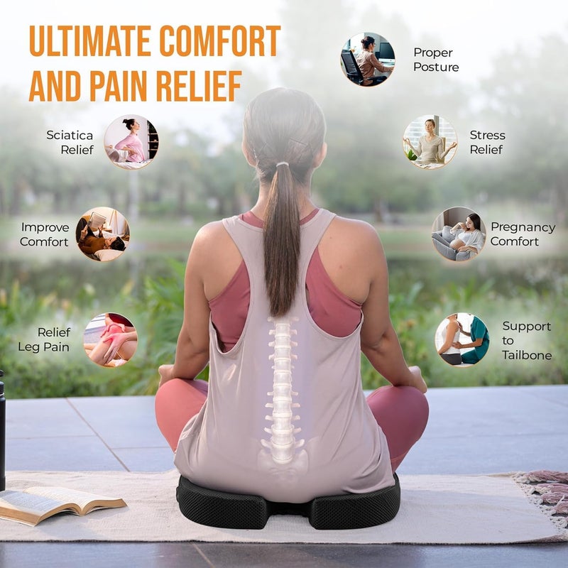 CareFoam Memory Foam Coccyx Seat Cushion for Tailbone Pain | 2 Years Warranty | Sciatica, Back Pain Relief - Orthopedic Chair Cushions | 18 x 14 x 3 Inch | Black - Image 5