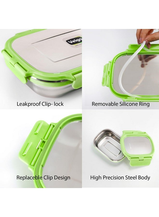 Veigo Steel Lunch Boxes for Office Men, Tiffin Box for Office Men, Lunch Box for Kids, Jumbo 950 ml, 180 ml Veg Box | Detachable Clips | Leakproof & Airtight | Durable Stainless Steel Lid | Green - Image 5