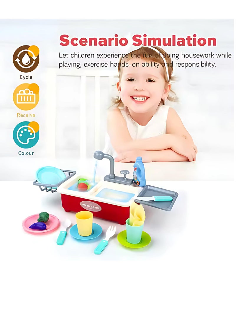 Twisoo Mini Kitchen Sink Toy for Kids – Simulated Plastic Sink with Hand-Press Water Dispenser, Pretend Play Food & Tableware Set for Toddlers, Educational Role Play Toy - Image 2