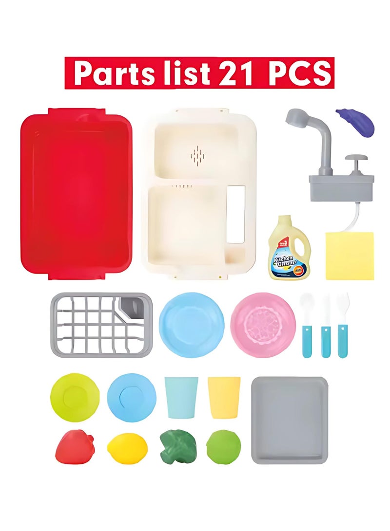 Twisoo Mini Kitchen Sink Toy for Kids – Simulated Plastic Sink with Hand-Press Water Dispenser, Pretend Play Food & Tableware Set for Toddlers, Educational Role Play Toy - Image 5