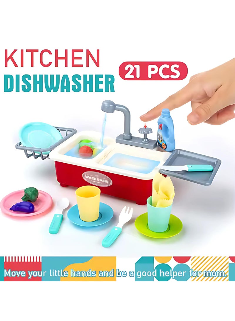 Twisoo Mini Kitchen Sink Toy for Kids – Simulated Plastic Sink with Hand-Press Water Dispenser, Pretend Play Food & Tableware Set for Toddlers, Educational Role Play Toy - Image 3