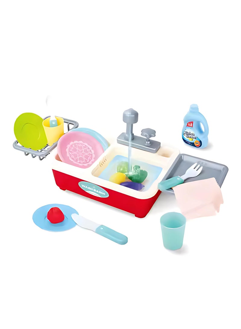 Twisoo Mini Kitchen Sink Toy for Kids – Simulated Plastic Sink with Hand-Press Water Dispenser, Pretend Play Food & Tableware Set for Toddlers, Educational Role Play Toy - Image 4