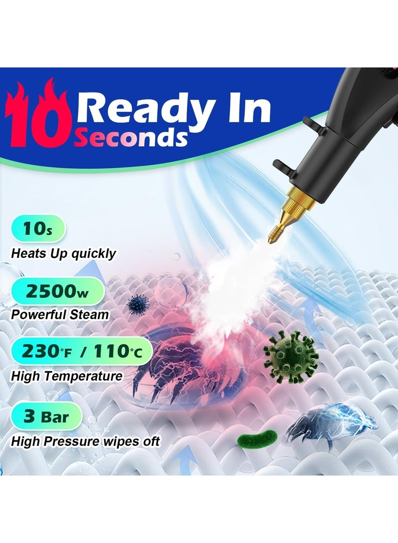 AROAQ Handheld Steam Cleaner High Temperature High Pressure Steam Cleaner with 3 Brush Heads Portable Steam Cleaner with 1.5L Tank For Car Detailing Kitchen Bathroom Floors - Image 3