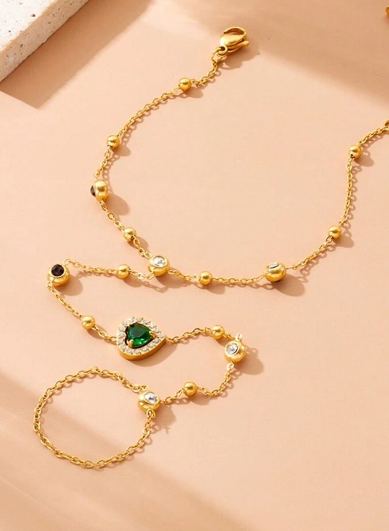 Jewelry 4You Elegant & High Quality Stainless Steel Gold Plated Bracelet Connected With Ring For Women - Image 2