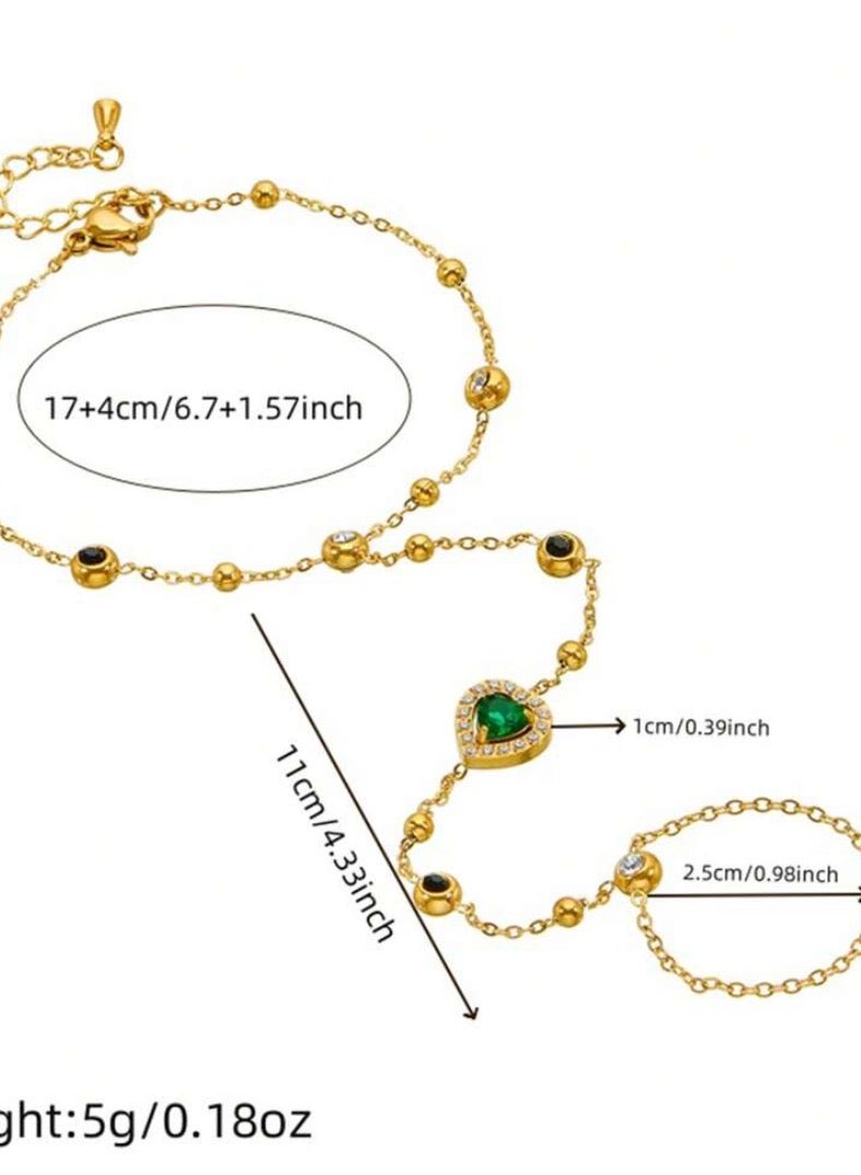 Jewelry 4You Elegant & High Quality Stainless Steel Gold Plated Bracelet Connected With Ring For Women - Image 3