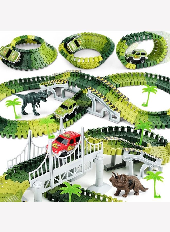 Dinosaur Tracks, Create A Race Car Track Dino World with Flexible Train Track and 2 Cool Cars, Best Gift for Toddler Kids