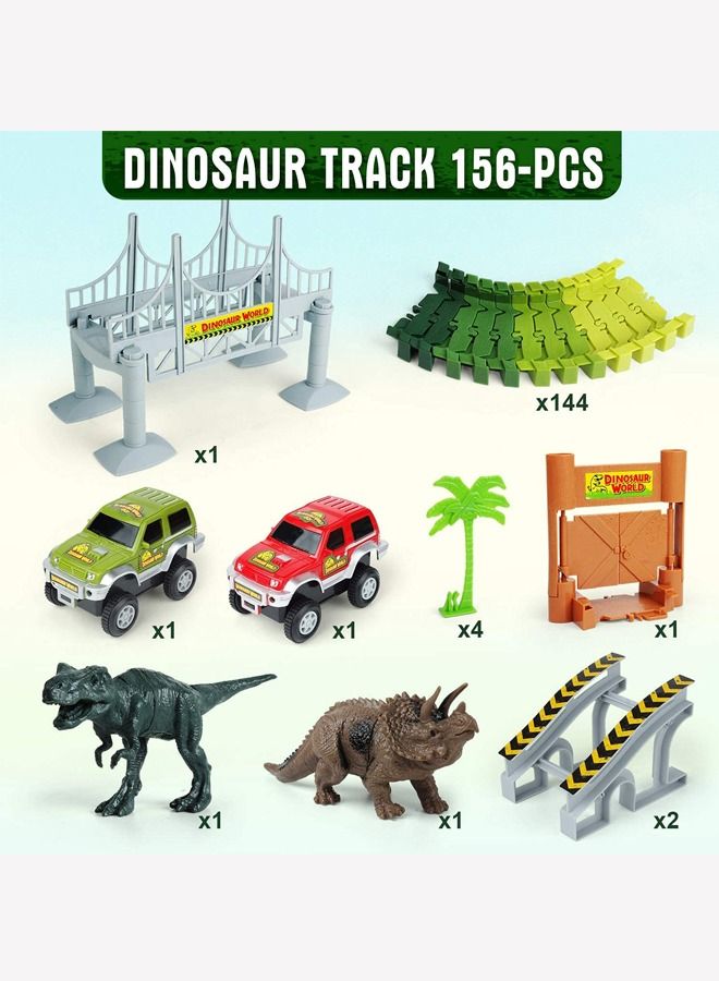 Dinosaur Tracks, Create A Race Car Track Dino World with Flexible Train Track and 2 Cool Cars, Best Gift for Toddler Kids