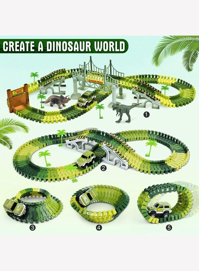 Dinosaur Tracks, Create A Race Car Track Dino World with Flexible Train Track and 2 Cool Cars, Best Gift for Toddler Kids