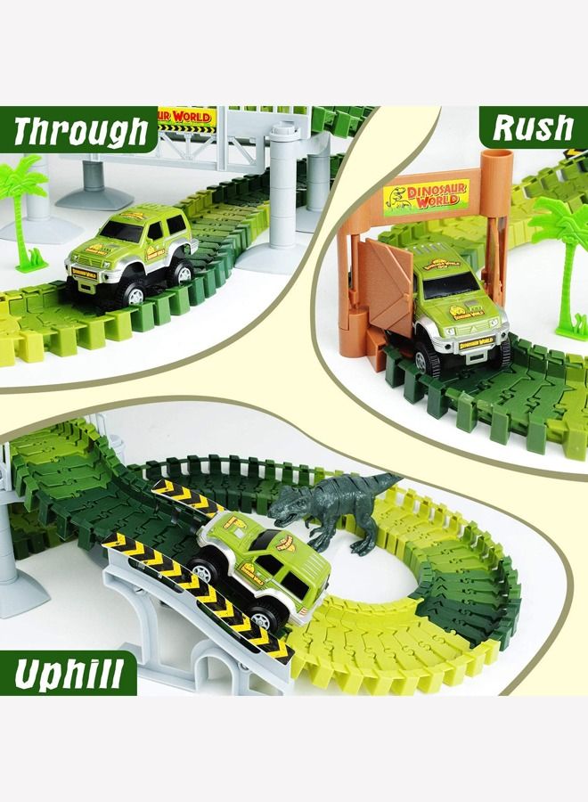 Dinosaur Tracks, Create A Race Car Track Dino World with Flexible Train Track and 2 Cool Cars, Best Gift for Toddler Kids
