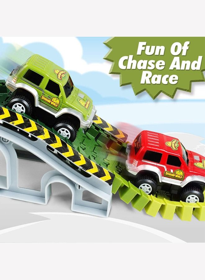Dinosaur Tracks, Create A Race Car Track Dino World with Flexible Train Track and 2 Cool Cars, Best Gift for Toddler Kids