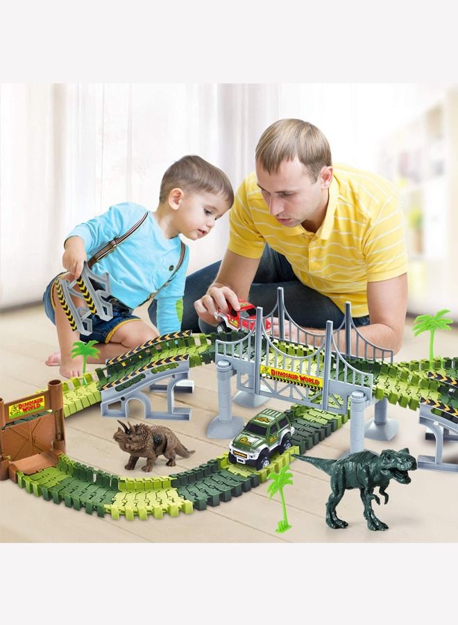 Dinosaur Tracks, Create A Race Car Track Dino World with Flexible Train Track and 2 Cool Cars, Best Gift for Toddler Kids