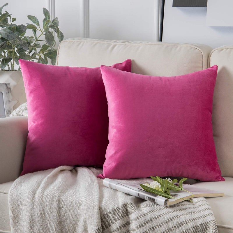 Phantoscope Pack of 2 Velvet Decorative Throw Decorative Pillow Cover Soft Solid Square Cushion Case for Couch Pink 20 x 20 inches 50 x 50 cm