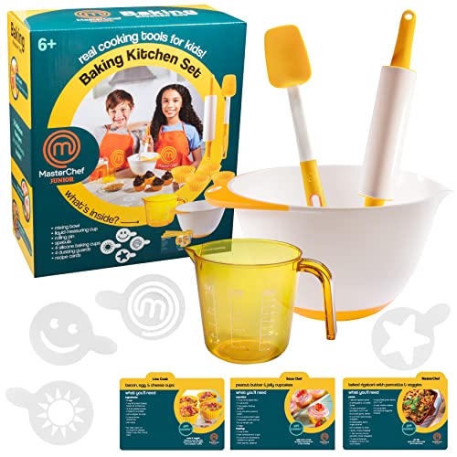 MasterChef Junior Baking Kitchen Set for Kids - 7 Pc. Kit Includes Real Cooking Tools for Kids w Recipes, Xmas Holiday Gift Party- Homemade Treats - Image 1