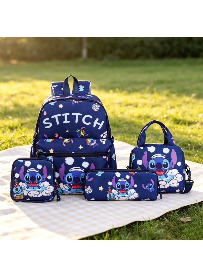 Disney Back to School Stitch Backpack Set for Kids, 4 Pcs School Bag Set with Lunch Bag, Pencil Case and Storage Pouch, Cute Cartoon Backpack for Girls and Boys, Back to School Gift - Image 5