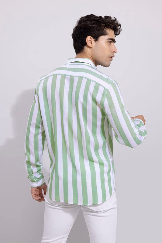 U TURN Men's Printed Striped and Checkered Casual Plus Size Shirt for Men (Light Green; Medium) - Image 3