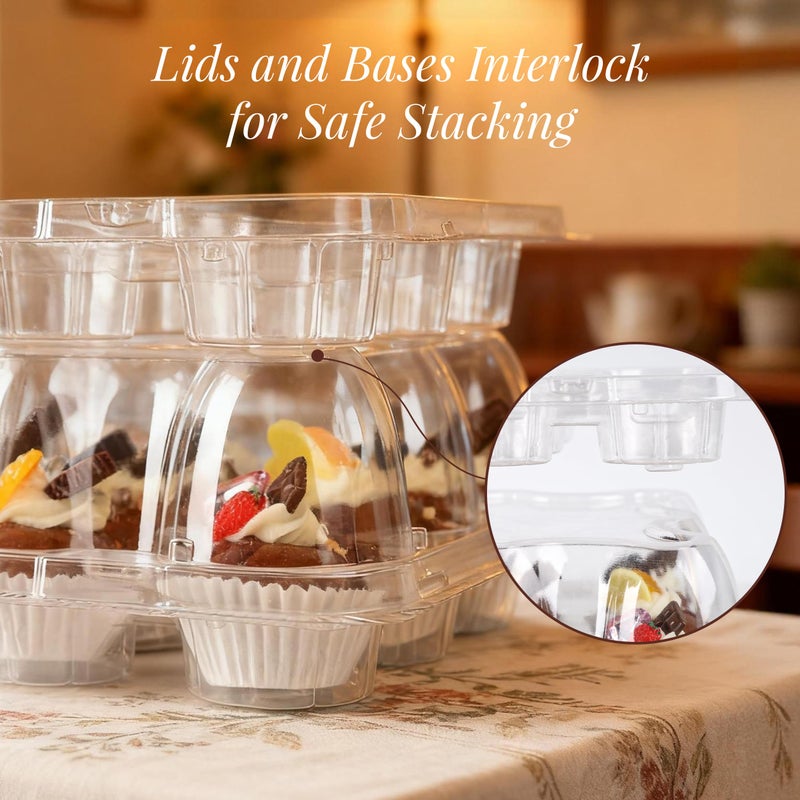 LOKQING 12 Count Mini Cupcake Containers 20 Sets with 240 Pack Cupcakes Liners, Plastic Cupcake Holder, Stackable Mini Cupcake Boxes Carrier, Clear Disposable Cupcake Trays, High Dome - Image 4