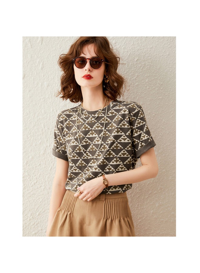 Fashion-printed T-shirt】new Summer Geometric Pattern Round Neck Short Sleeve Women's Tee - Image 3