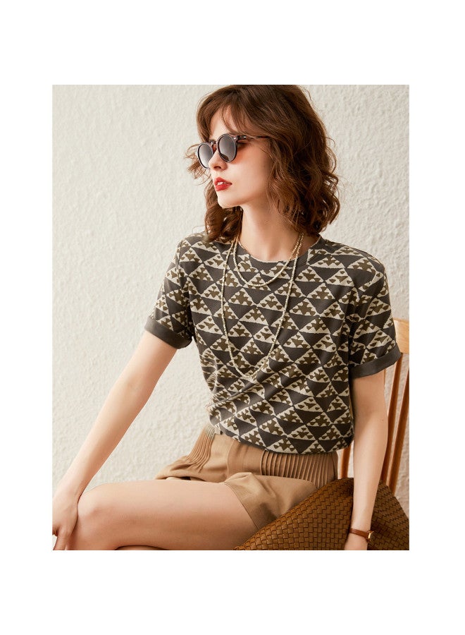 Fashion-printed T-shirt】new Summer Geometric Pattern Round Neck Short Sleeve Women's Tee - Image 2
