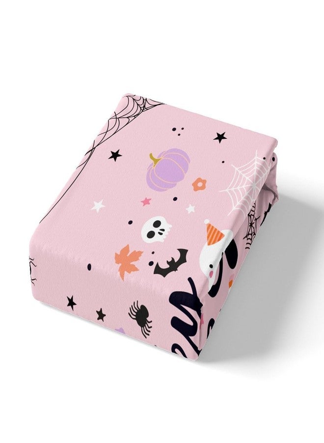 Man Fei Manfei Pink Ghosts Sheet Set King Size, Halloween Theme Bedding Set for Kids Girls Teens, Gothic Skull Spider Bat Pumpkin Bed Sheet Set 4pcs with Deep Pocket Fitted Sheet + Flat Sheet + 2 Pillowcases - Image 5