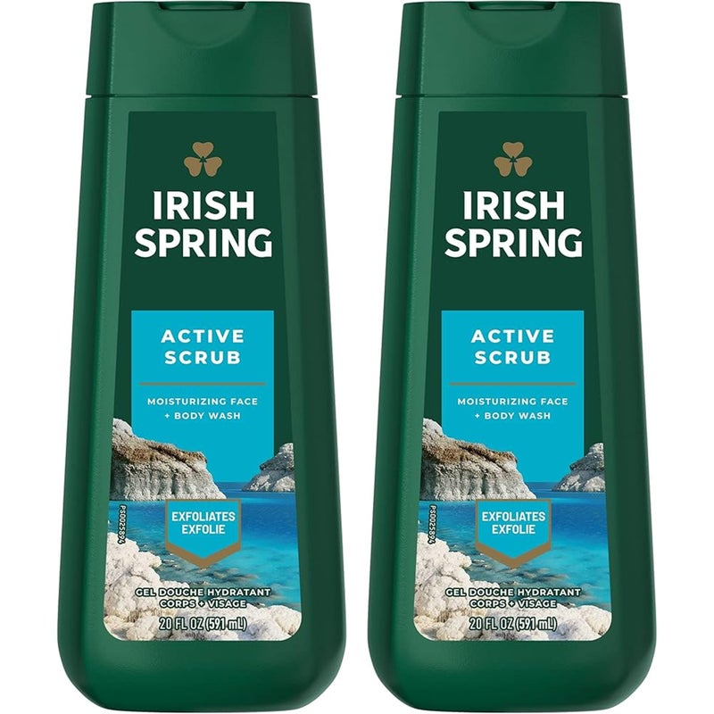 Irish Spring Body Wash Active Scrub Moisturizing Face Exfoliating Gel 20 Fl Oz Pack of 2