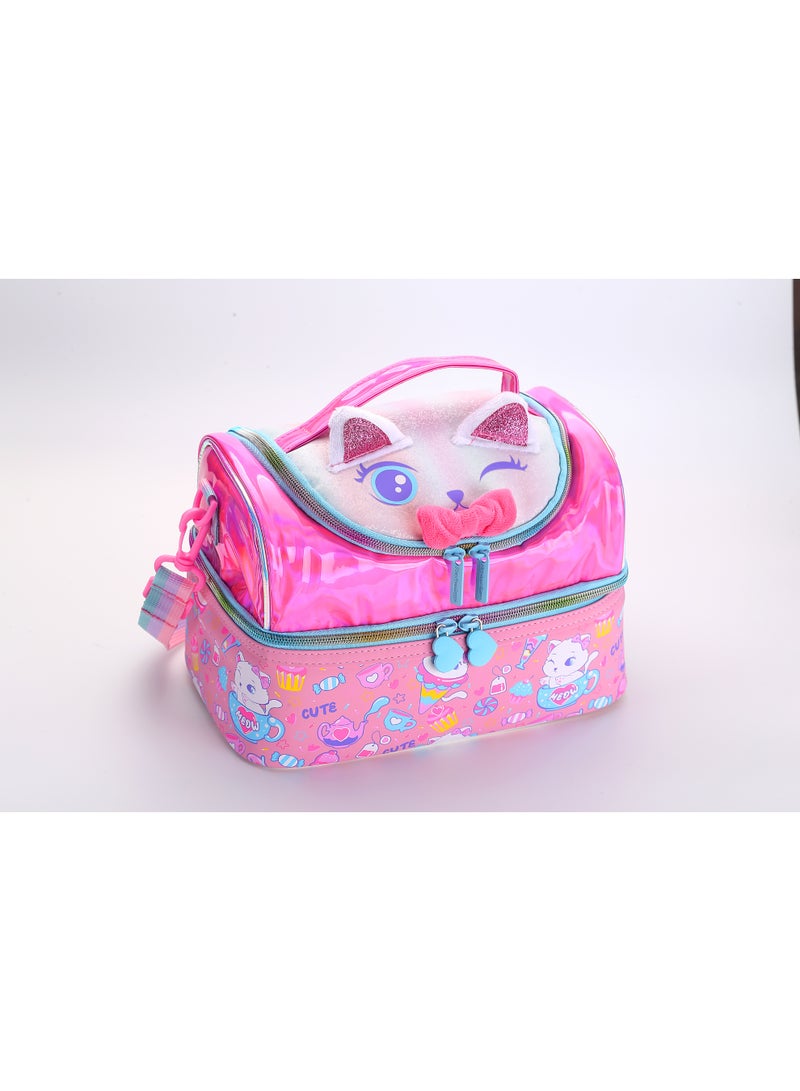 VEST Kids Lunch Bag, Cute 3D Cat Ear Glitter Insulated Lunch Bag, Portable Double Layer Thermal Lunch Box Bag for Girls 25.5×16.5×17cm - Image 1
