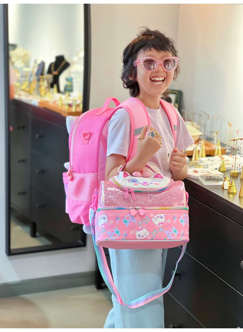 VEST Kids Lunch Bag, Cute 3D Cat Ear Glitter Insulated Lunch Bag, Portable Double Layer Thermal Lunch Box Bag for Girls 25.5×16.5×17cm - Image 5